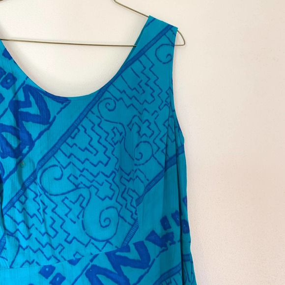 VTG 80s 90s Karin Stevens 100% rayon blue teal abstract stripe maxi dress Size 8 - Picture 3 of 11